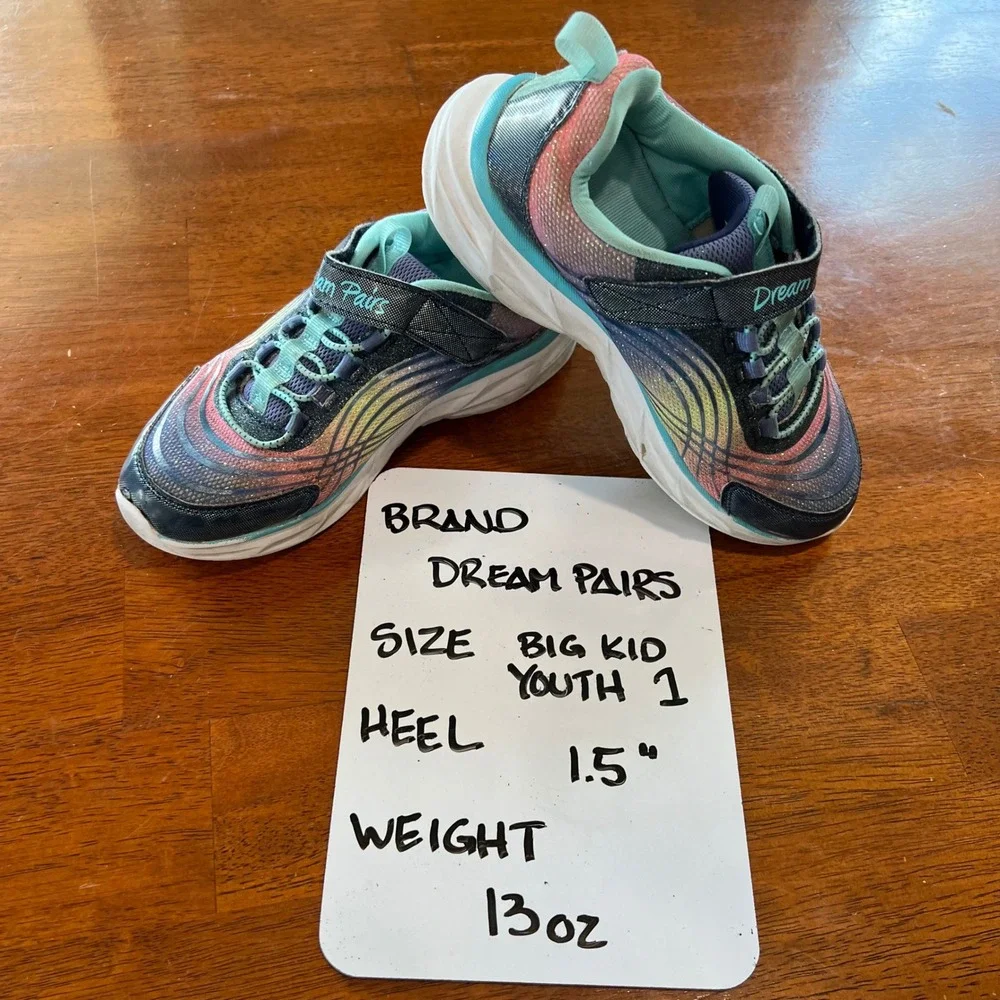 Dream Pairs Kids Youth Rainbow Glitter Sneakers Elastic Velcro‎ Athletic Size 1